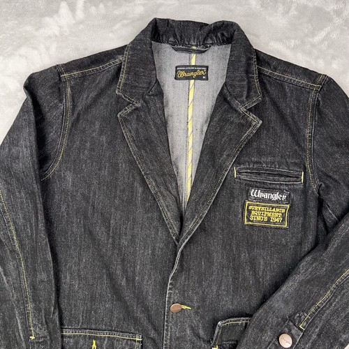 WRANGLER Denim Blazer Men's Medium Equip ‘47 Sport Coat Black Yellow Stitch Rare - Picture 5 of 24