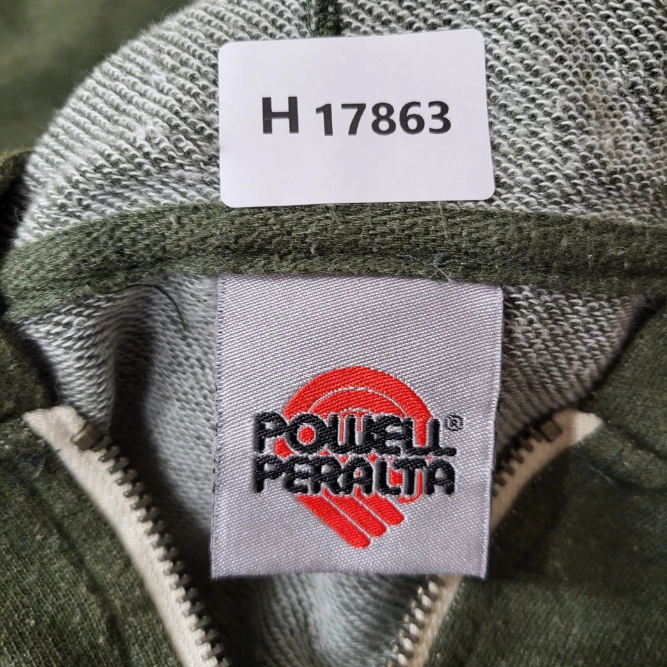 VINTAGE Powell Peralta Men Hoodie L Olive Graphic Print Skeleton Bone Skater 90s - Image 2 of 4