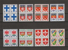 France 1958-59 Sc# 896-903 set Arms Marseile Lyon Toulouse Bordeaux blocks 4 MNH