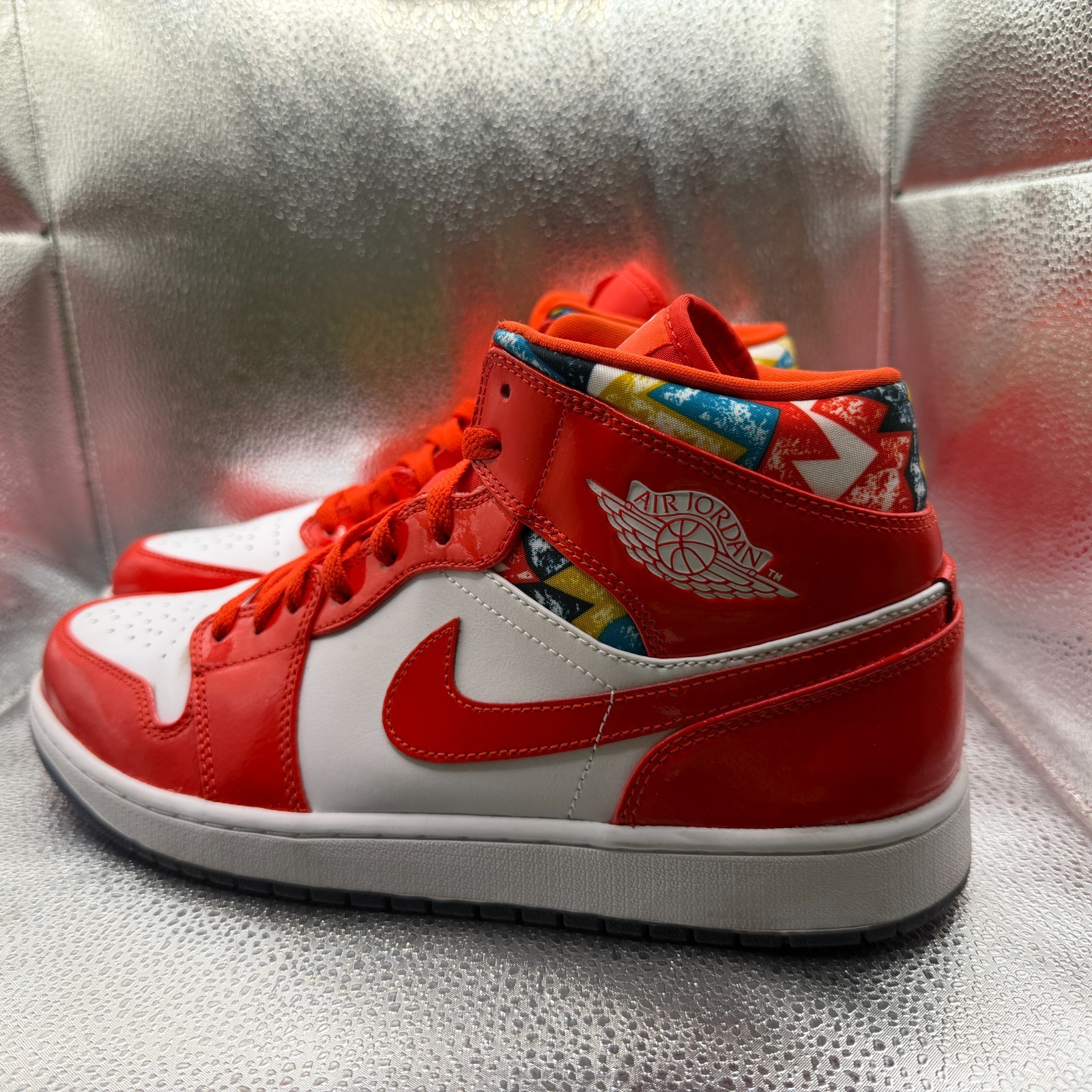 Size 12 Air Jordan 1 SE Mid Barcelona Sweater Chile Red Mens Shoes DC7294-600 image 8