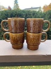 Rare Vintage Japanese Mugs Farm Animals Chicken Flower Donkey, Set Of 4