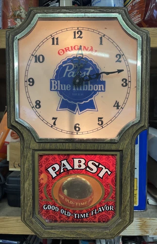 PABST BLUE RIBBON PBR BEER SIGN VINTAGE LIGHT CLOCK MOTION VINTAGE