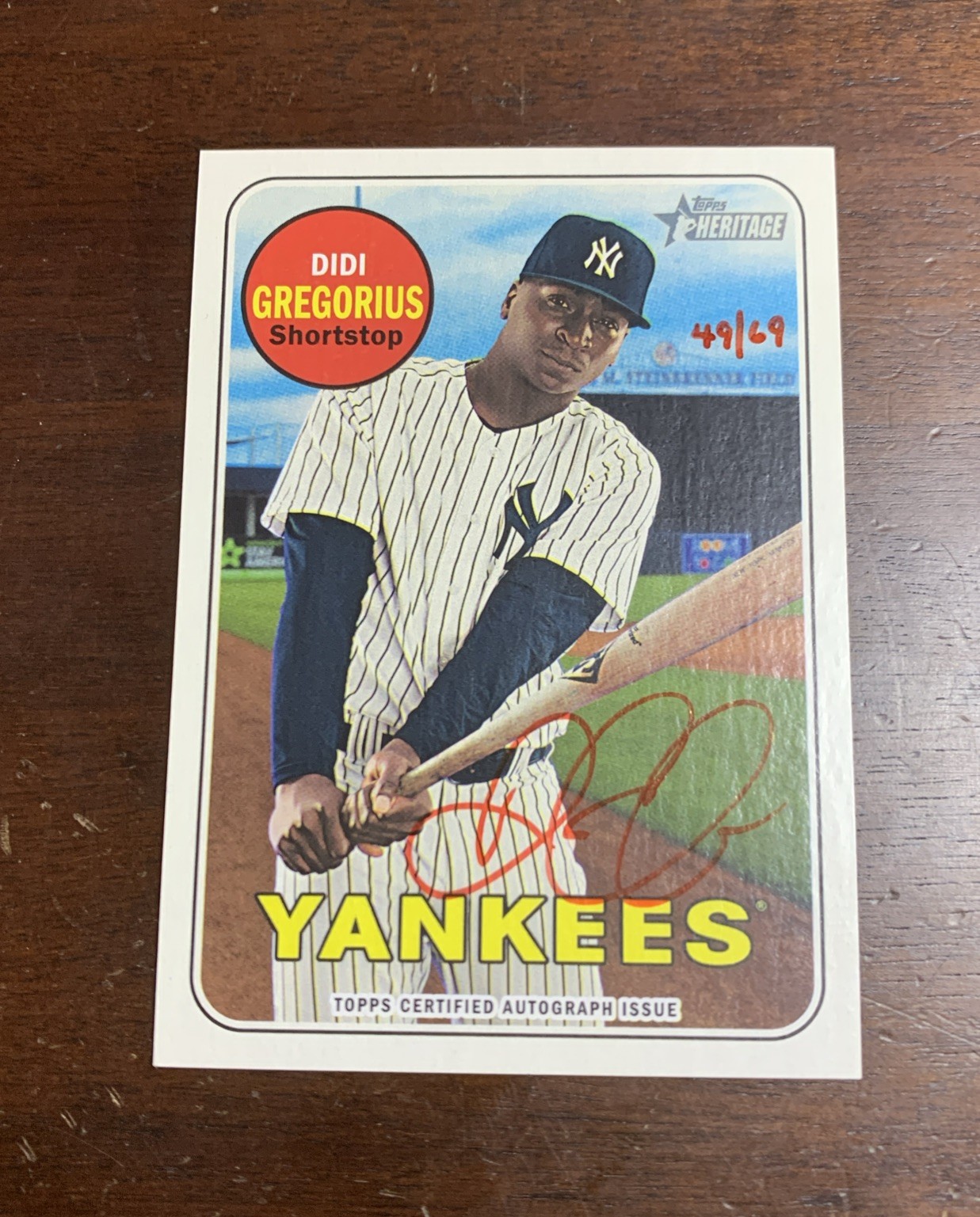 2018 Topps Heritage Real One Auto Red Ink /69 Didi Gregorius Yankees SP Rare ROA