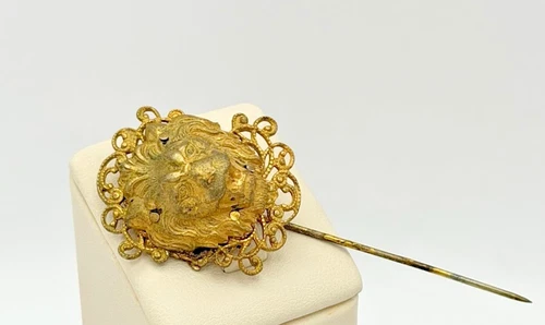 Vintage Miriam Haskell Signed Gold-tone Lion Head Stick Pin