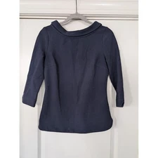 Boden Women's Navy Blue 3/4 Sleeve Top Peter Pan Collar US 4 striped