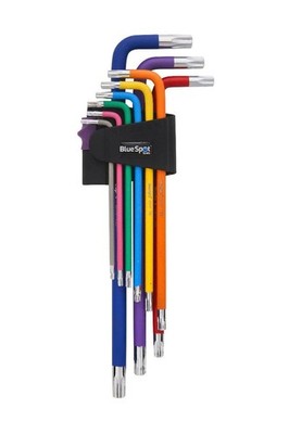 Blue Spot 15302 Extra Long Colour Coded Tamper Torx Key Set T10-T50 9 Piece