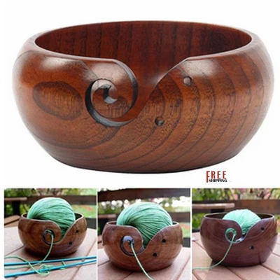 ZREE Wooden Yarn Bowl Hand Made Wool Storage Yarn Holder For Knitting Crochet Sewing