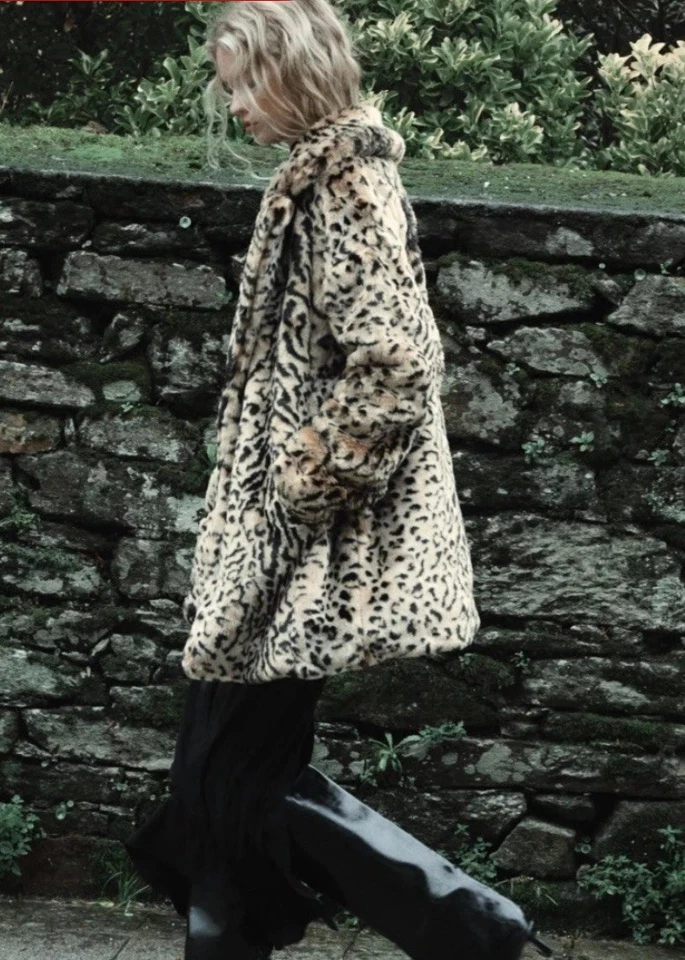 Zara Animal Print Faux Fur Coat Leopard Beige Brown Size XS REF:1255/771 New - Image 2 of 4