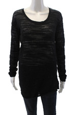 Halston Heritage Womens Long Sleeve Sheer Knit Top Black Size S
