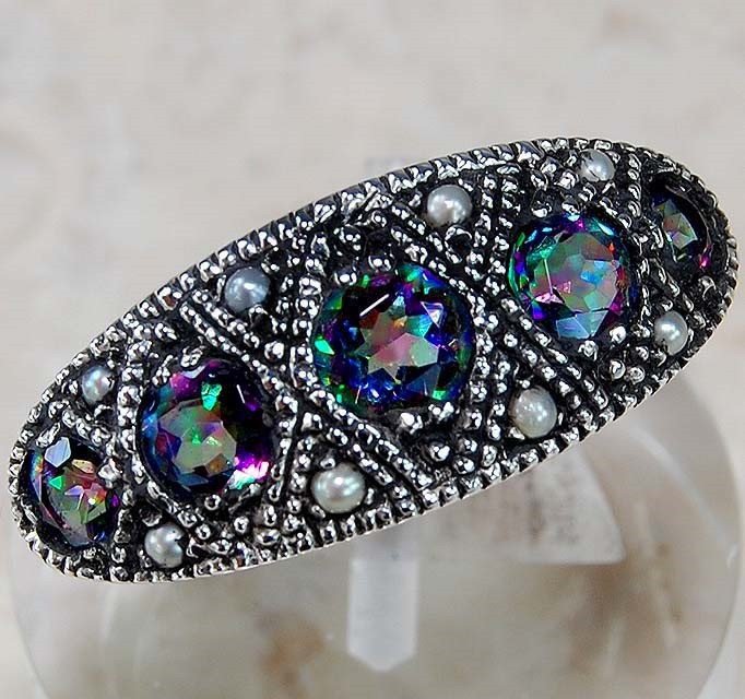 2CT Heat Treated Rainbow Topaz 925 Sterling Silver Filigree Style Ring Sz 8 F5-8