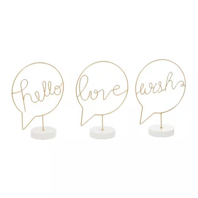 13 In. H Wooden Hello, Love, Wish Decorative Sign with Text Bubble Design (Set o