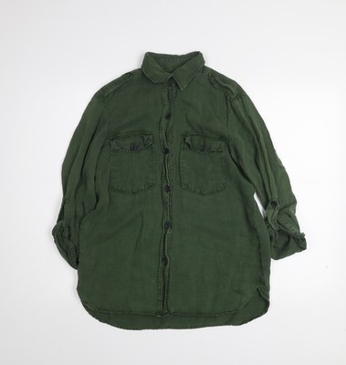 Zara Woman grünes Langarmshirt mit Knopfleiste Größe M