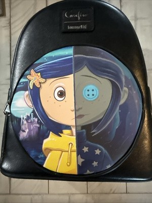 LOUNGEFLY Coraline Split Face Iridescent Mini Backpack 