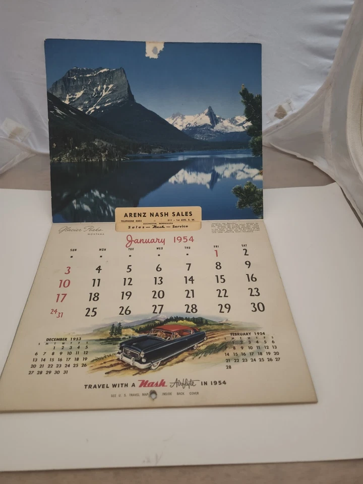 ¡Raro! Calendario de publicidad de automóviles Nash Airflyte 1954 Rochester Minnesota MN Foto 3 de 4