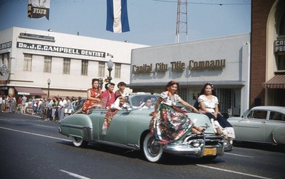 SL38 Slide 1950's RK  Parade Convertible Car Women Mexican Dress City 572a