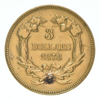 1878 $3 Indian Princess Head Three Dollar Gold Piece U.S. Gold Coin 773