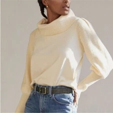 Anthropologie Dolan Left Coast Mixed Media Cowl Neck Cream Sweater M