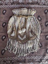 Antique Hand Made Beaded Drawstring Bag Purse Reticule Evening Bag Belgium