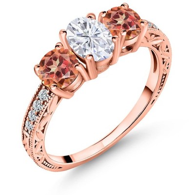 18K Rose Gold Plated Silver 3-Stone Ring Set with Moissanite (3.02 Cttw)