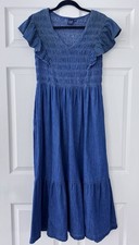 NWOT GAP Smocked Flutter Sleeve Denim Midi Dress Washwell Peasant Bohemian Sz M