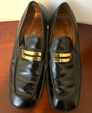 Gucci Men’s Black Leather Slip-On Loafer Dress Shoes Square Toe Logo 10.5D