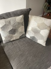 Alder Tweed Furniture Real Cowhide Throw Pillow Geometric Grey Beige 18x18