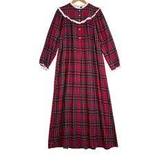 NWT Lanz Of Salzburg Plaid Flannel Nightgown Sz Small Red Cottagecore Grandma