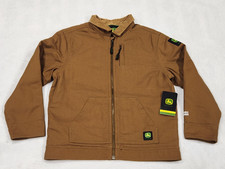 John Deere Canvas Work Jacket Boys sz 6/7 Corduroy Collar Black Quilted Lining