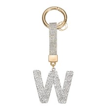 Initial Keychain for Women, Cute Sparkly Rhinestone Key Chains White Letter W