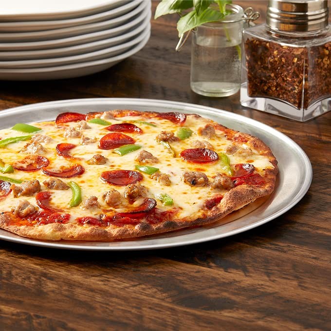 TP12 TP Series 18-Gauge Aluminum Standard Weight Wide Rim Pizza Pan, 12-Inch