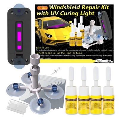 Windshield Repair Kit with UV Light, Suction Cup & Enhanced Injection Head