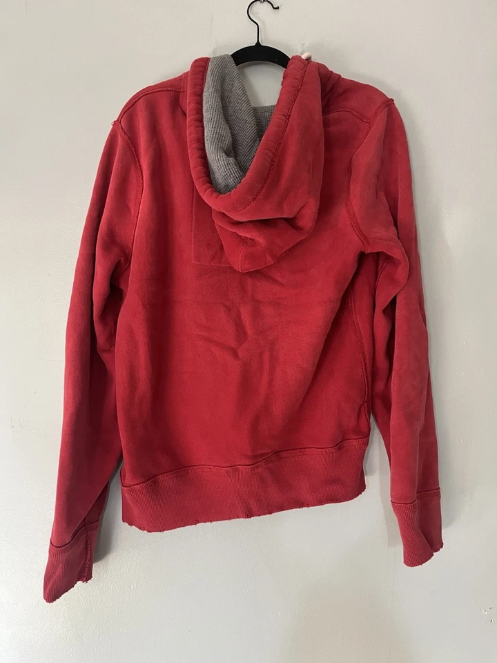 Abercrombie & Fitch Distressed Red Zip Up Hoodie Heavy Weight Size Medium - Image 4 of 4
