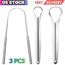 3 PCS Metal Tongue Scraper Stainless Steel Tongue Scrapers for Adults Kids