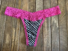 Vtg M Black  White W Pink Lace Trim Coquette Thong String Bikini Panties Panty