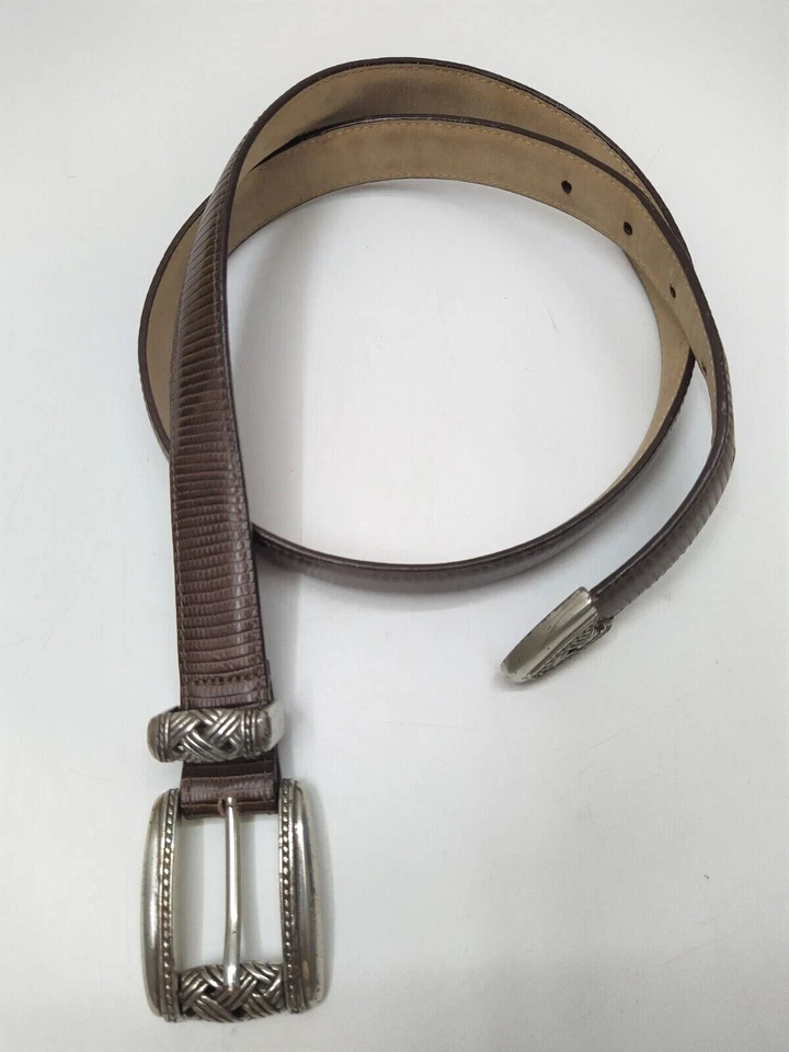 Brighton Brown Leather Belt Snakeskin Emboss Silverstone Buckle - Size 32 - Image 2 of 4