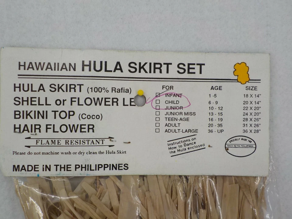 Hawaii Hula Set Niño 6-9 años Rubia Hierba Falda Coco Top Concha Lei Flor Roja Foto 3 de 4