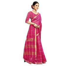 Women's Kota Doria Pure Cotton Saree With Unstiched Blouse Piece