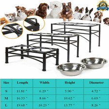 Elevated Raised Pet Dog Feeder Dish With 2 Stainless Steel Food Water Stand Tray