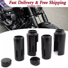 Black Upper/Lower Fork Covers Tube Cap For Harley Softail Breakout FXBRS FXBR
