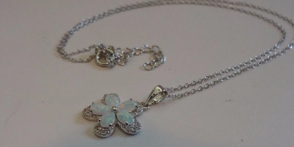 COLLAR COLGANTE FLOR PLATA ESTERLINA 925 DIAMANTE SIMULADO/ÓPALO Foto 2 de 4