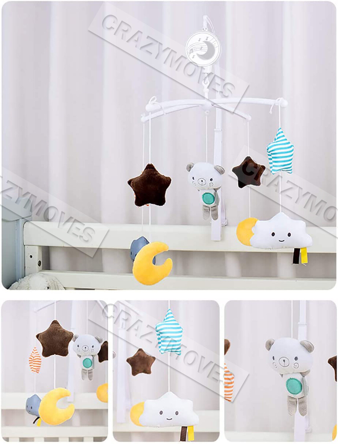 Baby Cot Hanging Musical Bed Bell Crib Wind Up Music Box Gift Rattle