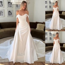 Elegant Wedding Dresses with Detachable Train Satin A Line Beach Bridal Gowns