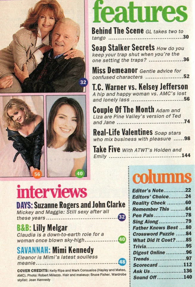 Soap Opera Digest Feb. 1997 Kelly Ripa Mark Consuelos Suzanne Rogers John Clarke - Image 3 of 3