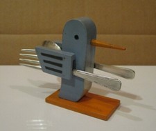 Vintage Childs Silverware Set STRATFORD PLATE SPECIAL w/Wooden Bird Holder