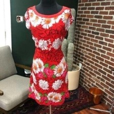 Floral Red Dress Lightweight Summer Dress Size M