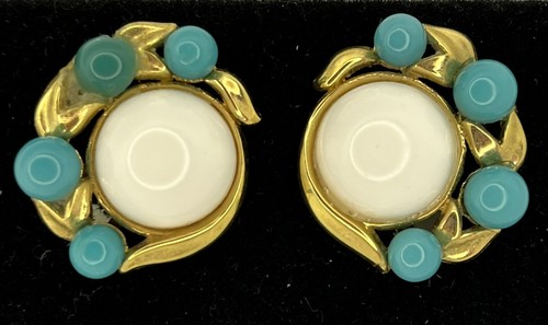 Set Bracciale e Orecchini Vintage Corona Trifari Turchese Cabochon - Tono Oro - Foto 10 di 13