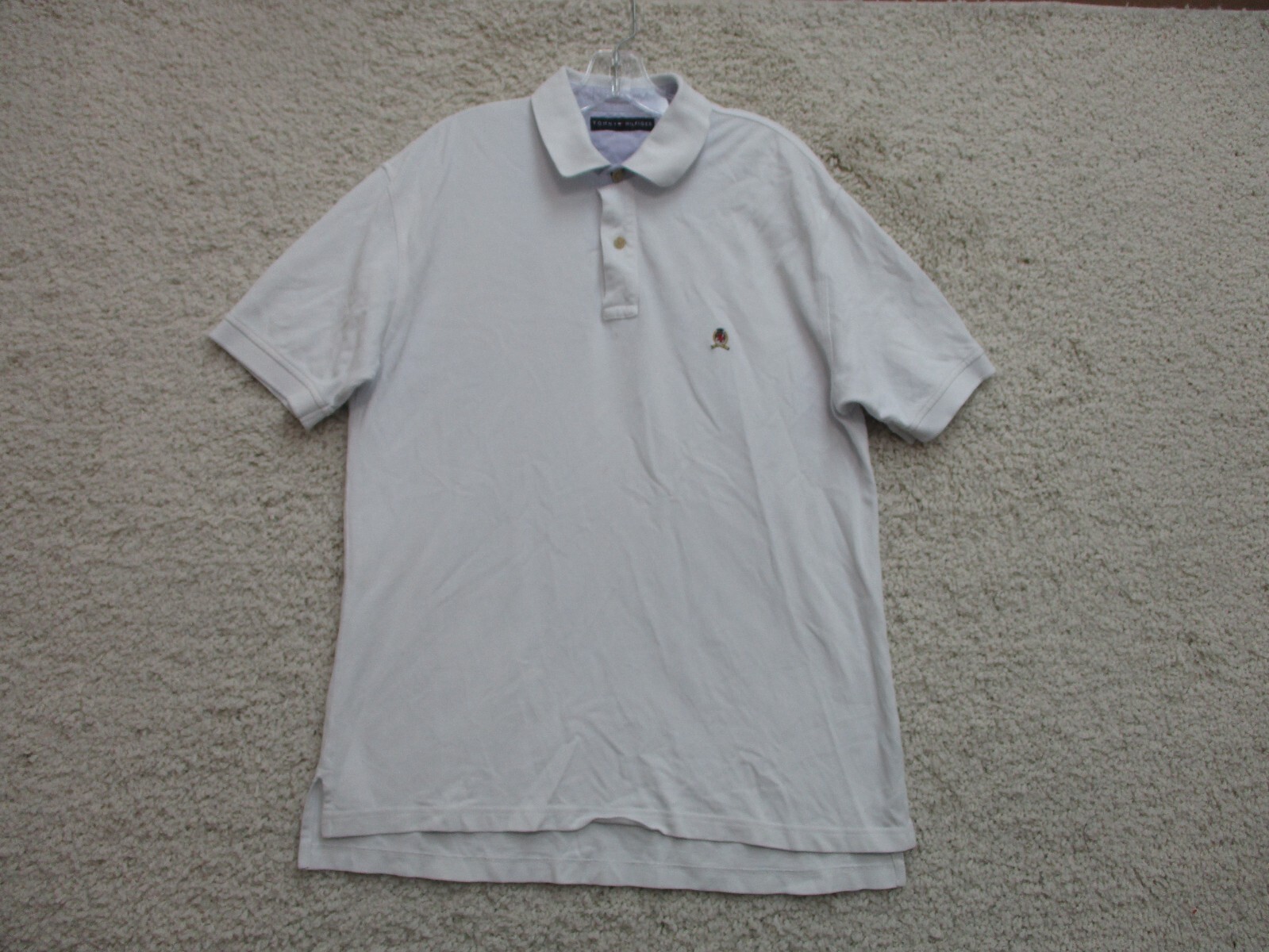 Tommy Hilfiger Polo Shirt Large Adult White Cotton Logo Rugby Short Sleeve Mens