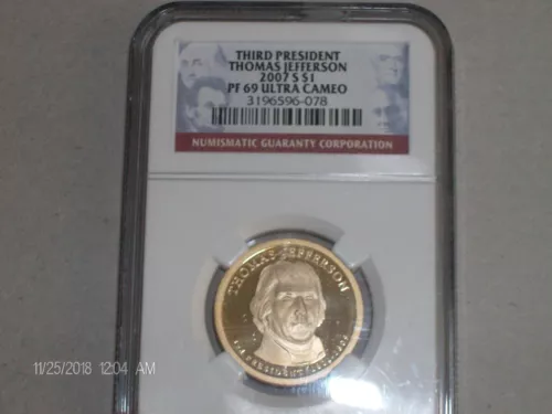 2007-S PR-69 CLAD UCAM NGC - Thomas Jefferson Dollar Presidential Dollar Series