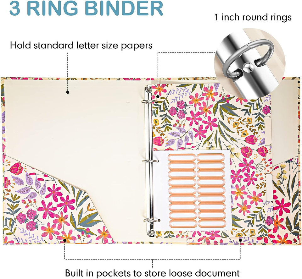 3 Pieces 3 Ring Binder Cute Binders 1 Inch Marble Binder with 15 Tab