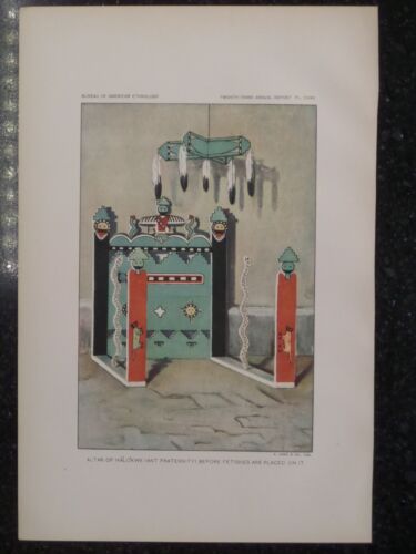 Zuni Pueblo Alter Of Halokwe Ant Fraternity Before Fetishes 1904 Lithographie - Bild 2 von 2